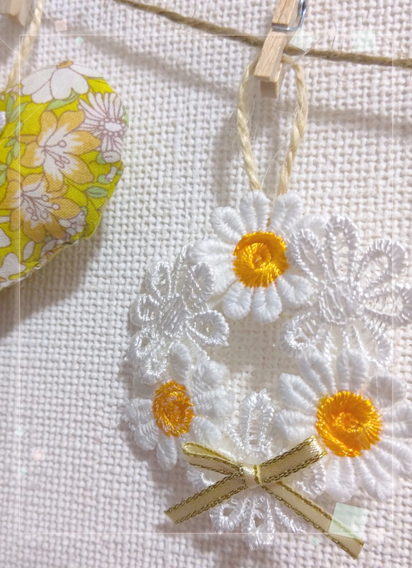 ☆*°春色ガーランド Spring yellow ハートガーランド flowerレース リース•*¨*☆*° 4枚目の画像