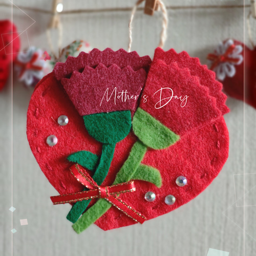 ✩.*˚母の日✩.*˚カーネーション&ハート sweet REDガーランド ✩.*˚母の日✩.*˚カーネーション&ハート sweet REDガーランド