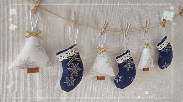 ☆*°クリスマスガーランド NAVY＆WHITE クリスマスオーナメント 4枚目の画像