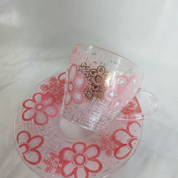 お花のレースのコーラルピンクのカップ＆ソーサー（あたたかいのもOK） 6枚目の画像