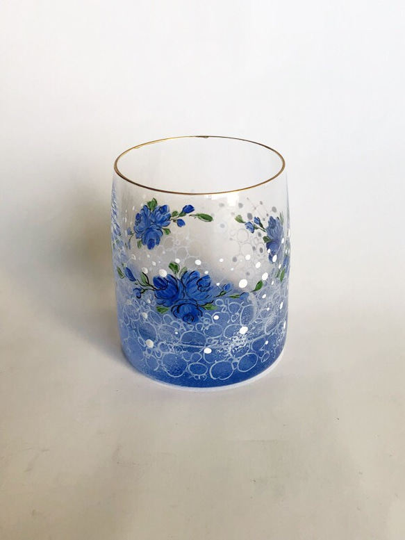 小花と丸いドットのミニグラスY/ブルー 2枚目の画像