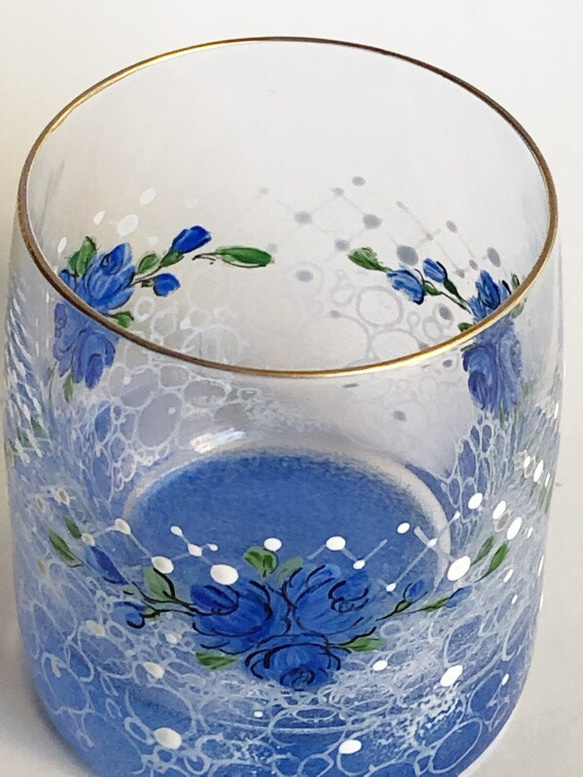 小花と丸いドットのミニグラスY/ブルー 5枚目の画像