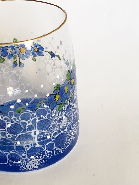 小花と丸いドットのミニグラスY/ブルー 7枚目の画像