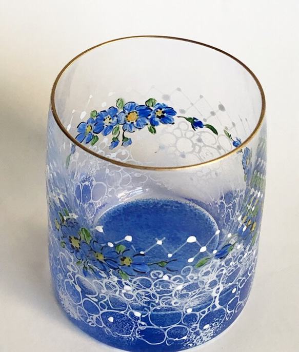小花と丸いドットのミニグラスY/ブルー 8枚目の画像