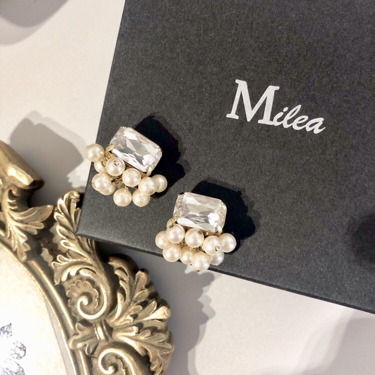 スクエアビジュとパール　ピアス・イヤリング