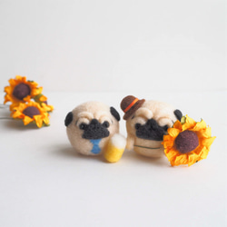 [訂製] - 僅限夏季 - 眉毛哈巴狗呈現向日葵。 （淺黃褐色/黑色）羊毛氈 第8張的照片
