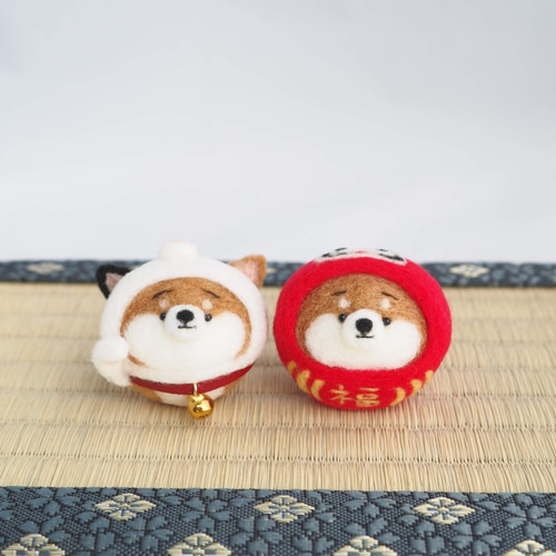 受注製作】なりきりだるまのまゆ柴犬(赤柴・黒柴・白柴) 羊毛フェルト