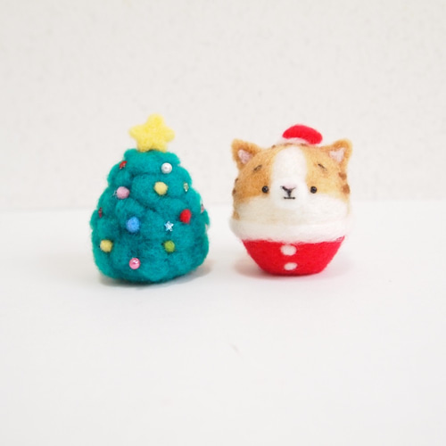 受注製作】クリスマスツリーとまゆとらサンタ 羊毛フェルト クリスマス
