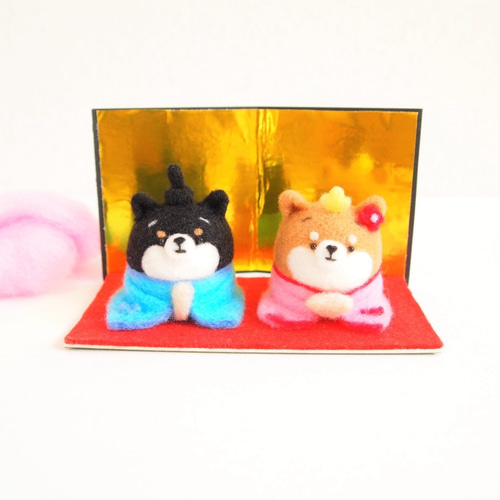 受注製作】ひなまつり‐桃の節句‐まゆ柴犬の雛人形セット 羊毛フェルト
