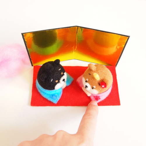 受注製作】ひなまつり‐桃の節句‐まゆ柴犬の雛人形セット 羊毛フェルト