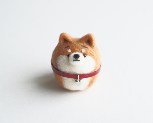 受注製作】チャーム付き首輪のまゆ柴犬(赤柴·黒柴·白柴) 羊毛