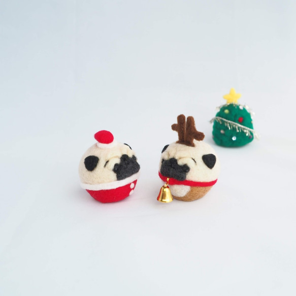 [訂做] Mayu 哈巴狗聖誕老人和馴鹿套裝（淺黃/黑色）羊毛氈 第3張的照片