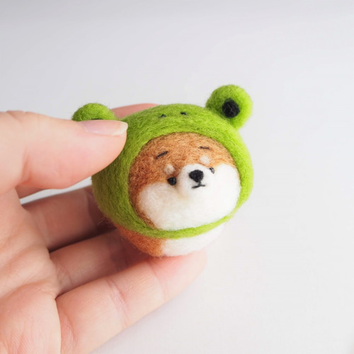 受注製作】なりきりカエルのまゆ柴犬(赤柴・黒柴・白柴) 羊毛フェルト