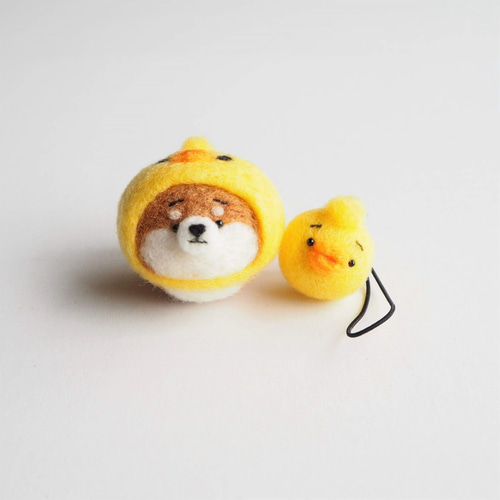 受注製作】なりきりひよこのまゆ柴犬(赤柴・黒柴・白柴) 羊毛フェルト