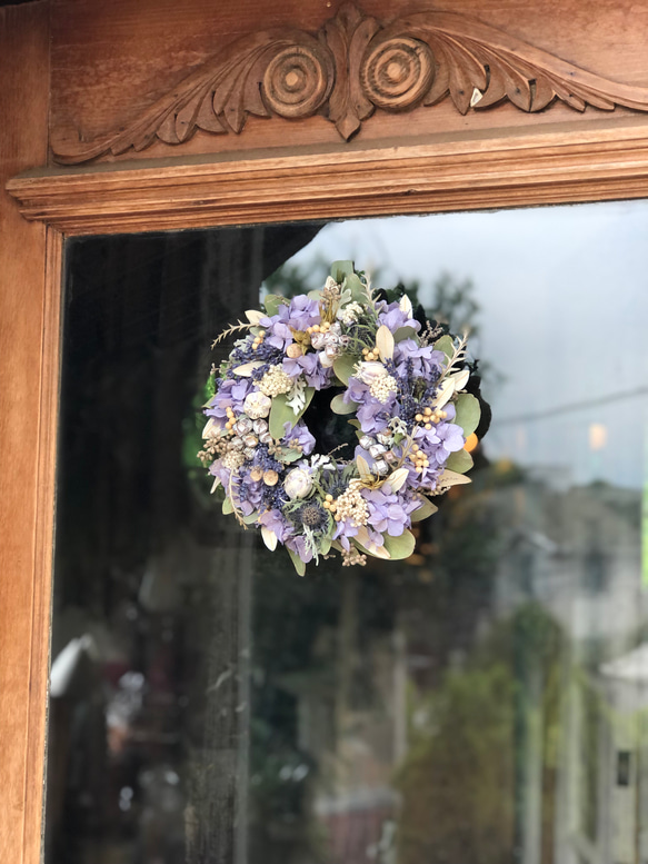 梅雨のセール！　紫陽花とラベンダー香る癒しのパープルリース。リラクゼーションリースで梅雨を楽しもう♪ 5枚目の画像