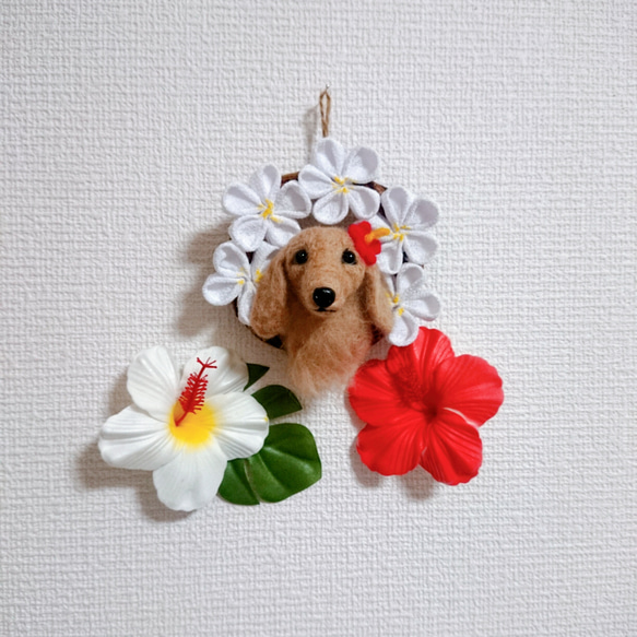 羊毛フェルト&つまみ細工 ダックスフンドのリース 羊毛フェルト