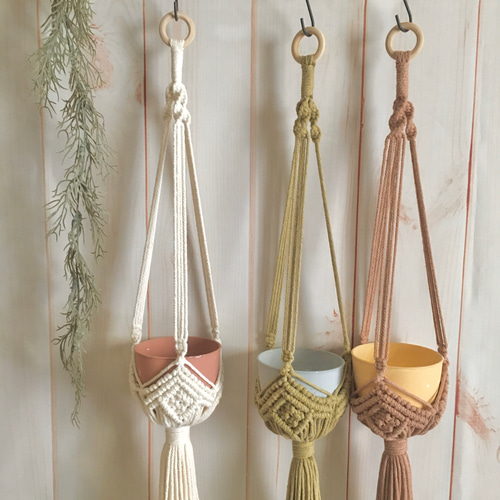 モカブラウン マクラメ プラントハンガー ウォールハンガー 鉢カバー