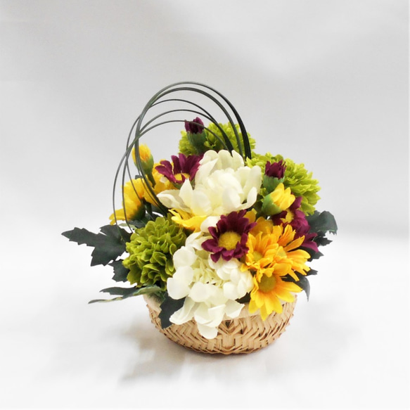 仏花 花かご ミニ【菊の花】 アーティシャルフラワー 仏壇 供花 お彼岸