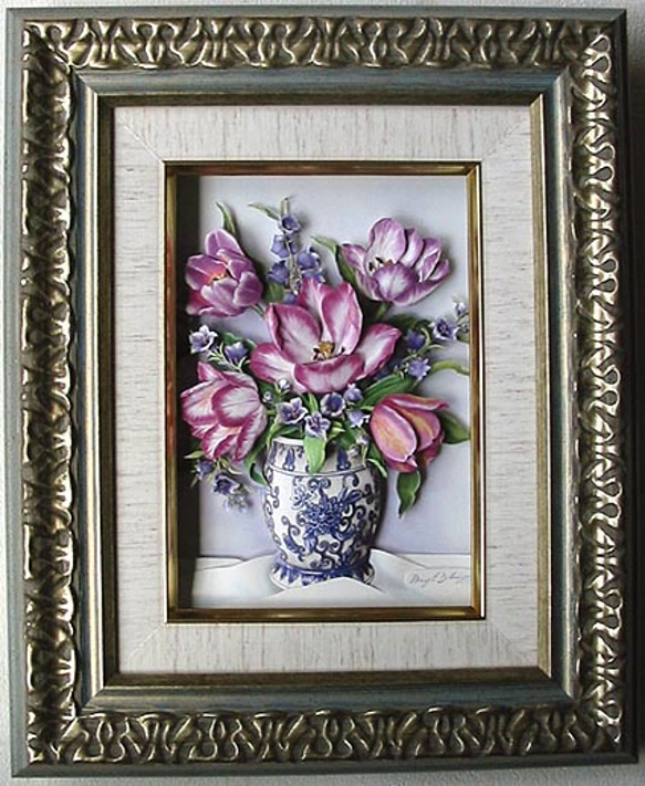 ☆3D立体画☆デコパージュ☆チューリップ 切り絵 3D工房Fine Art