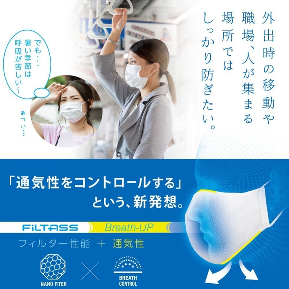 FiLTASS Breath-UP 血色 シルクマスク × ナノファイバー 東工大教授発明 高性能フィルター搭載 マスク 2枚目の画像