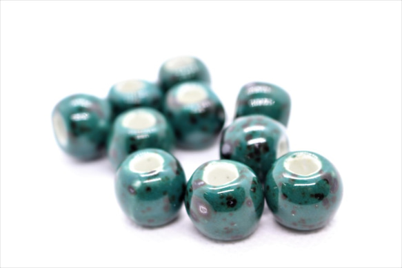 陶器玉(PT-010)　10個セット　緑ネックレスパーツ　ストラップパーツ 手作り　手芸　ハンドメイド　セラミッ 2枚目の画像