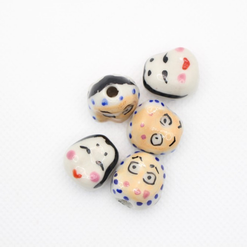 おかめひょっとこ両面陶器パーツ10個セット小（PT-003) 和風伝統