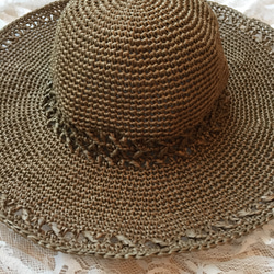【受注製作】エコアンダリヤの模様編みつば広帽子 ※ご購入前に必ずご連絡ください。 2枚目の画像