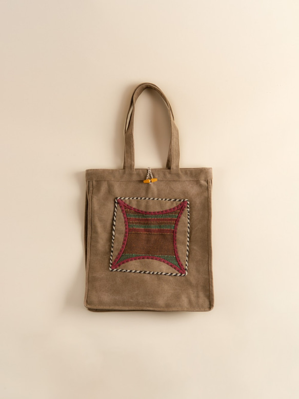 大地 - ハンドバッグ、シングルショルダーバッグ、手編み、手織り、通勤バッグ、帆布・キャンバス材質、レディースバッグ 4枚目の画像