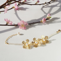 レース桜のパールブレスレット　春の花　Creema限定 6枚目の画像