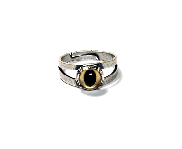 ゴールド・キャッツ・アイ・リング-レトロなシルバー指輪 1枚目の画像