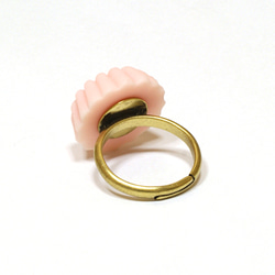 お菓子の指輪・ピンクの菊花・和風スイーツ・金古美リング 3枚目の画像