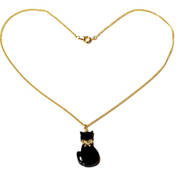 小さな金色リボン首輪の黒猫が揺れるゴールド・ペンダント・ネックレス 2枚目の画像