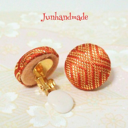 和風♪佐賀錦】くるみボタンイヤリング橙柄 イヤリング
