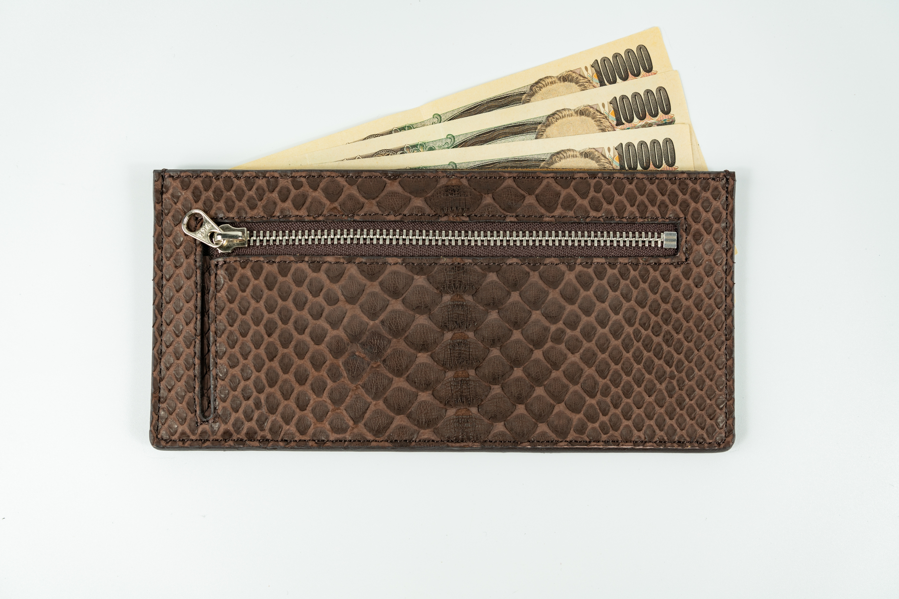 フラグメントケース✨ダイヤモンドパイソン(ヘビ革)財布　ブラウン　お札が折れない超薄型長財布　送料無料♪