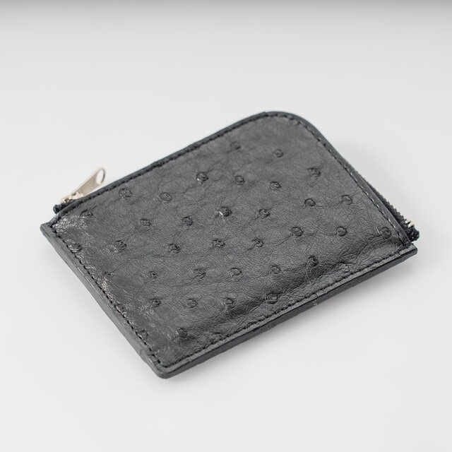 使い勝手抜群 財布Ｌ字型ファスナー オーストリッチコンパクト小銭入れ 【ブラック】