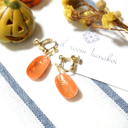 sale☆ ハロウィン ジャックオーランタンのネイルチップピアス＆イヤリング 2枚目の画像