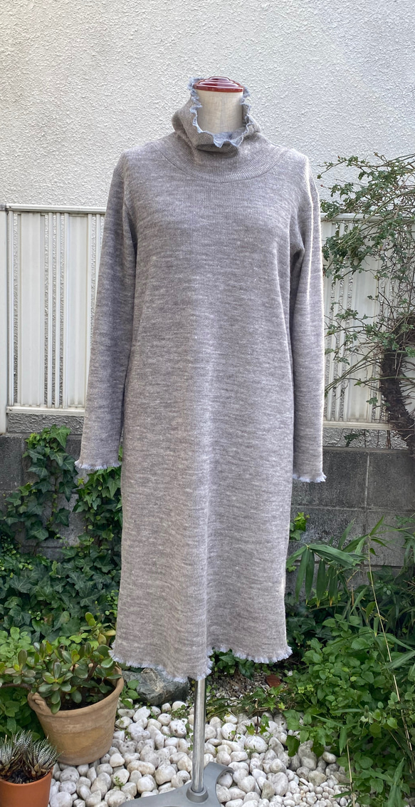 かぐれ ウールコットンクルーネックワンピース かぐれ ウールコットン