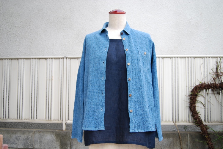 古着 へレイアム コットンシャツ レディース 青 ロゴ刺繍 綿