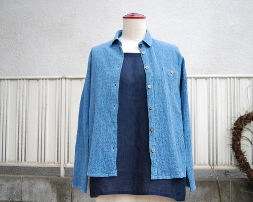 【貴重　新品】天然灰汁発酵建　藍染シャツ 1_5d9a48bcb64e8f5dce34048d2a1a