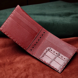 （注文制作）二つ折り財布　ブローグウォレット　高級なレザー　アリゲーターレザー／マットボルド 7枚目の画像