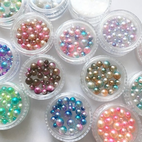 ９ケースセット！ミックスカラー・ミックスサイズノンホールパール・グラデーション穴なしビーズ・レジン・デコパーツ/29ーC 5枚目の画像