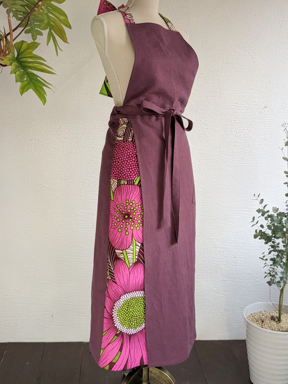 A.Nene✿ エプロン ドレス 国産リネン アフリカンワックス くすみ