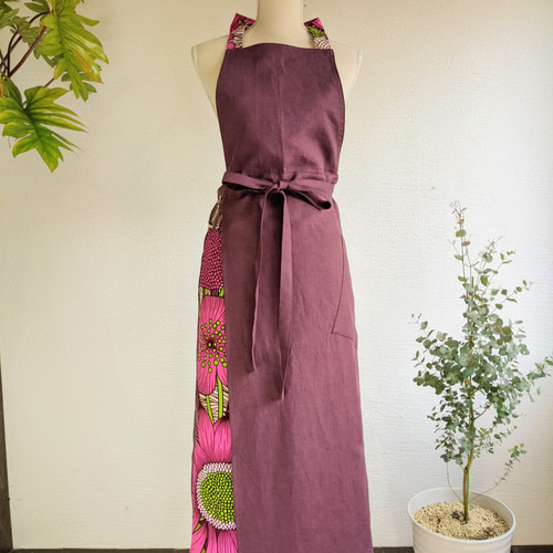 A.Nene✿ エプロン ドレス 国産リネン アフリカンワックス くすみ