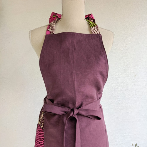A.Nene✿ エプロン ドレス 国産リネン アフリカンワックス くすみ