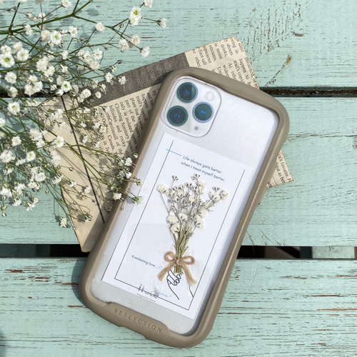 小さなかすみ草ブーケ ドライフラワー iPhone Android スマホ iFace  