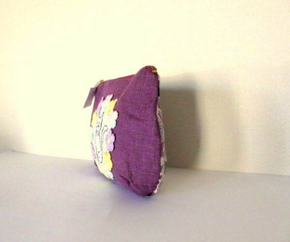 花貓刺繡小袋*紫羅蘭色A 第5張的照片