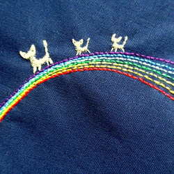 彩虹渡銀貓刺繡手袋 第4張的照片