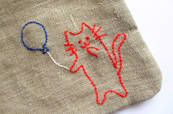 歐洲亞麻氣球貓袋*紅色 第2張的照片