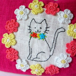 花花和貓咪亞麻材質萬用包＊玫瑰粉Ｄ 第2張的照片