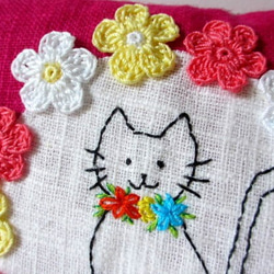 花花和貓咪亞麻材質萬用包＊玫瑰粉Ｄ 第3張的照片
